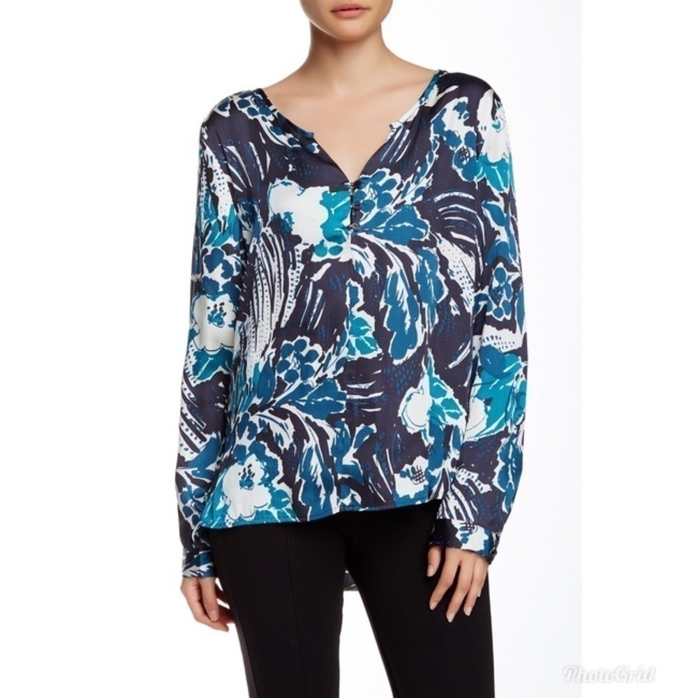Sanctuary Lara Printed Blue Long Sleeve Blouse M